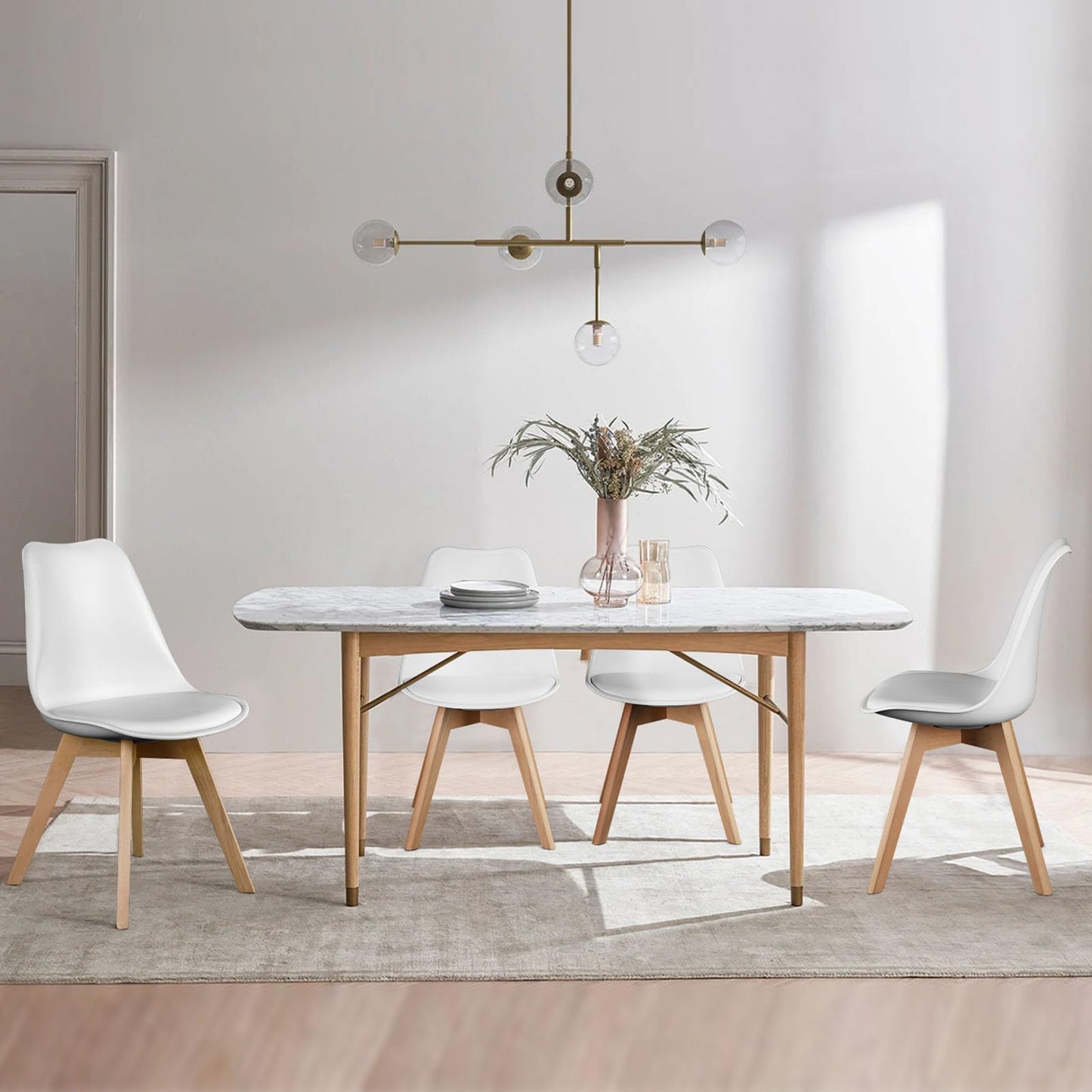 Set of 4 Dining Kitchen Mid-Century Modern Chairs with Wood Legs and PU Leather Cushion