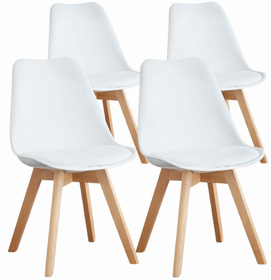 Set of 4 Dining Kitchen Mid-Century Modern Chairs with Wood Legs and PU Leather Cushion